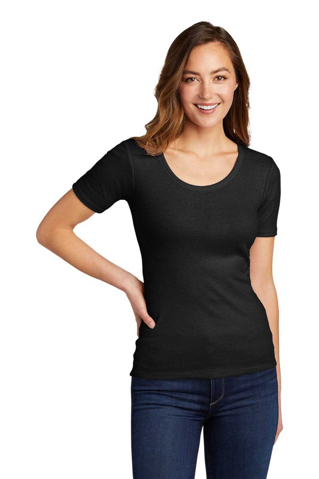 District DT6020 Women&#39;s V.I.T.Rib Scoop Neck Tee - Black - HIT a Double - 1