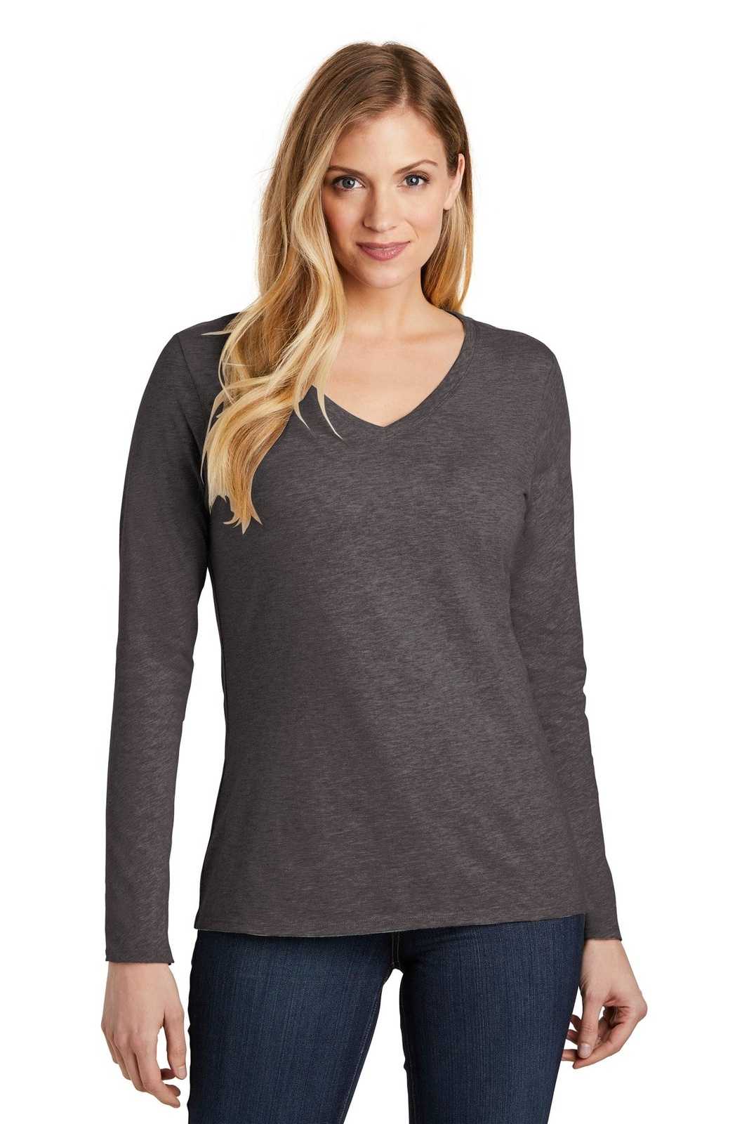 District DT6201 Women&#39;s Very Important Tee Long Sleeve V-Neck - Heathered Charcoal - HIT a Double - 1