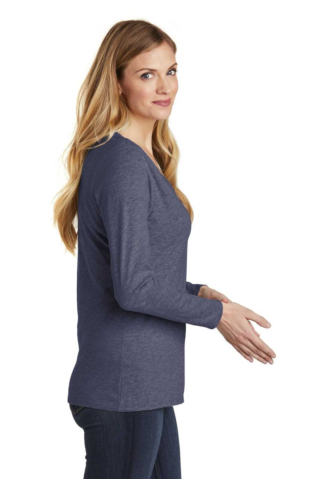 District DT6201 Women&#39;s Very Important Tee Long Sleeve V-Neck - Heathered Navy - HIT a Double - 3