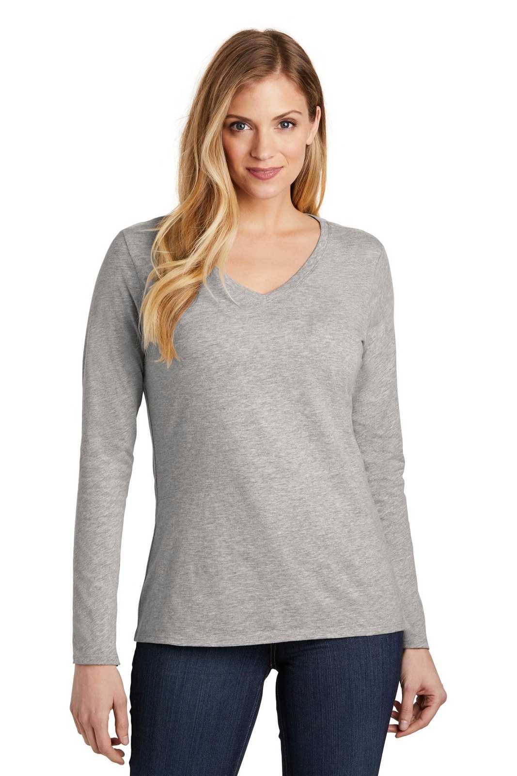 District DT6201 Women's Very Important Tee Long Sleeve V-Neck - Light Heather Gray - HIT a Double - 1