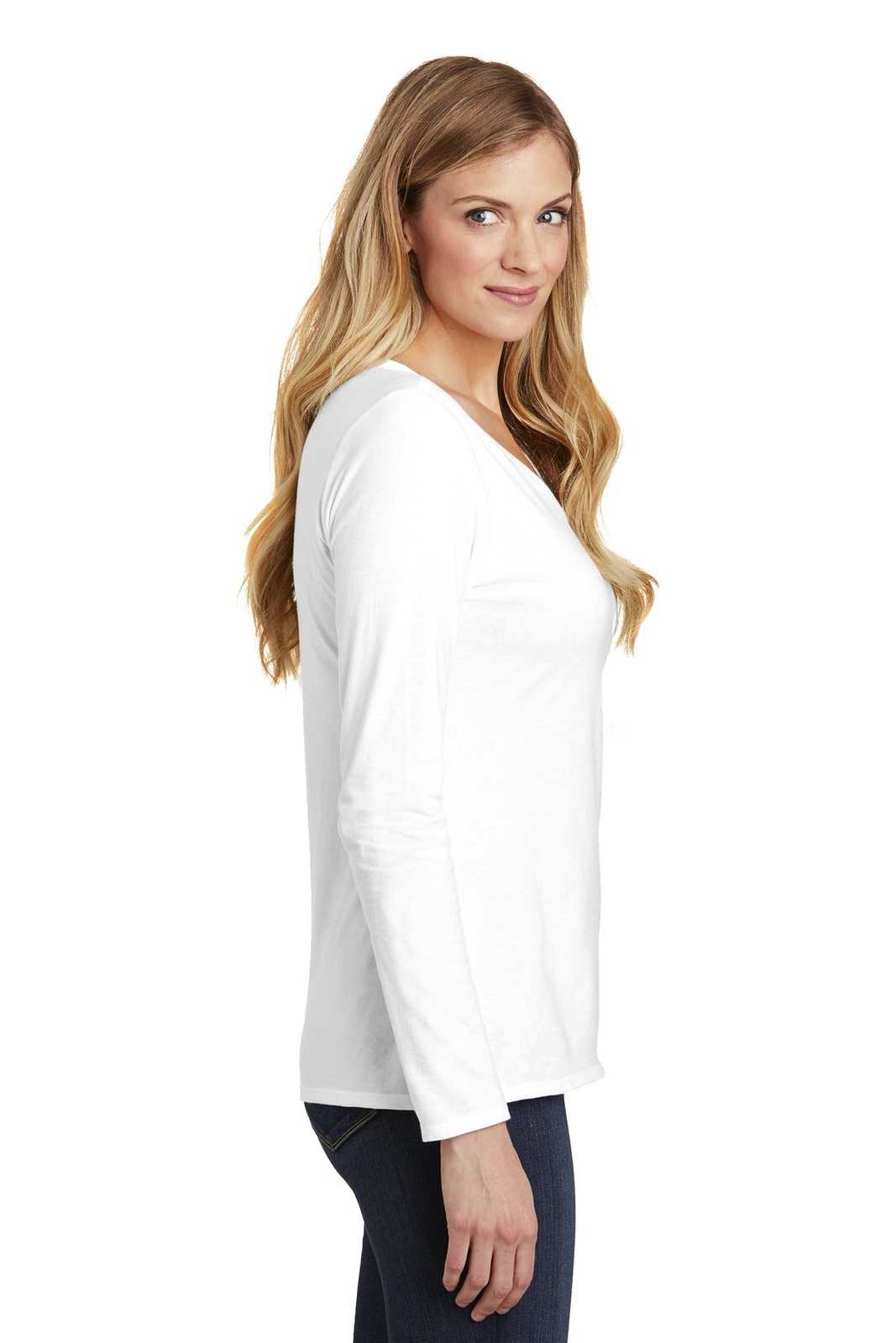 District DT6201 Women&#39;s Very Important Tee Long Sleeve V-Neck - White - HIT a Double - 3