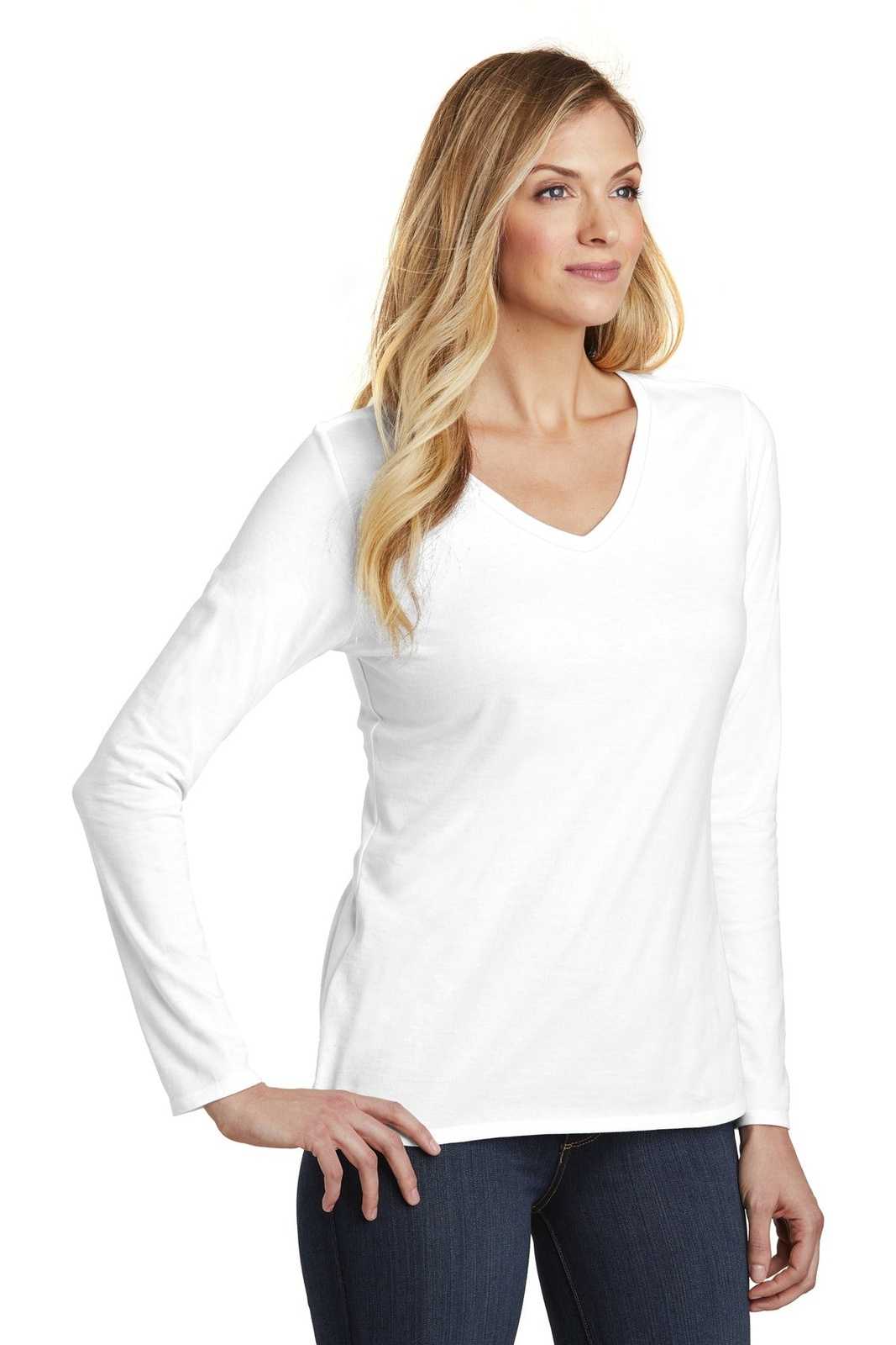 District DT6201 Women&#39;s Very Important Tee Long Sleeve V-Neck - White - HIT a Double - 4