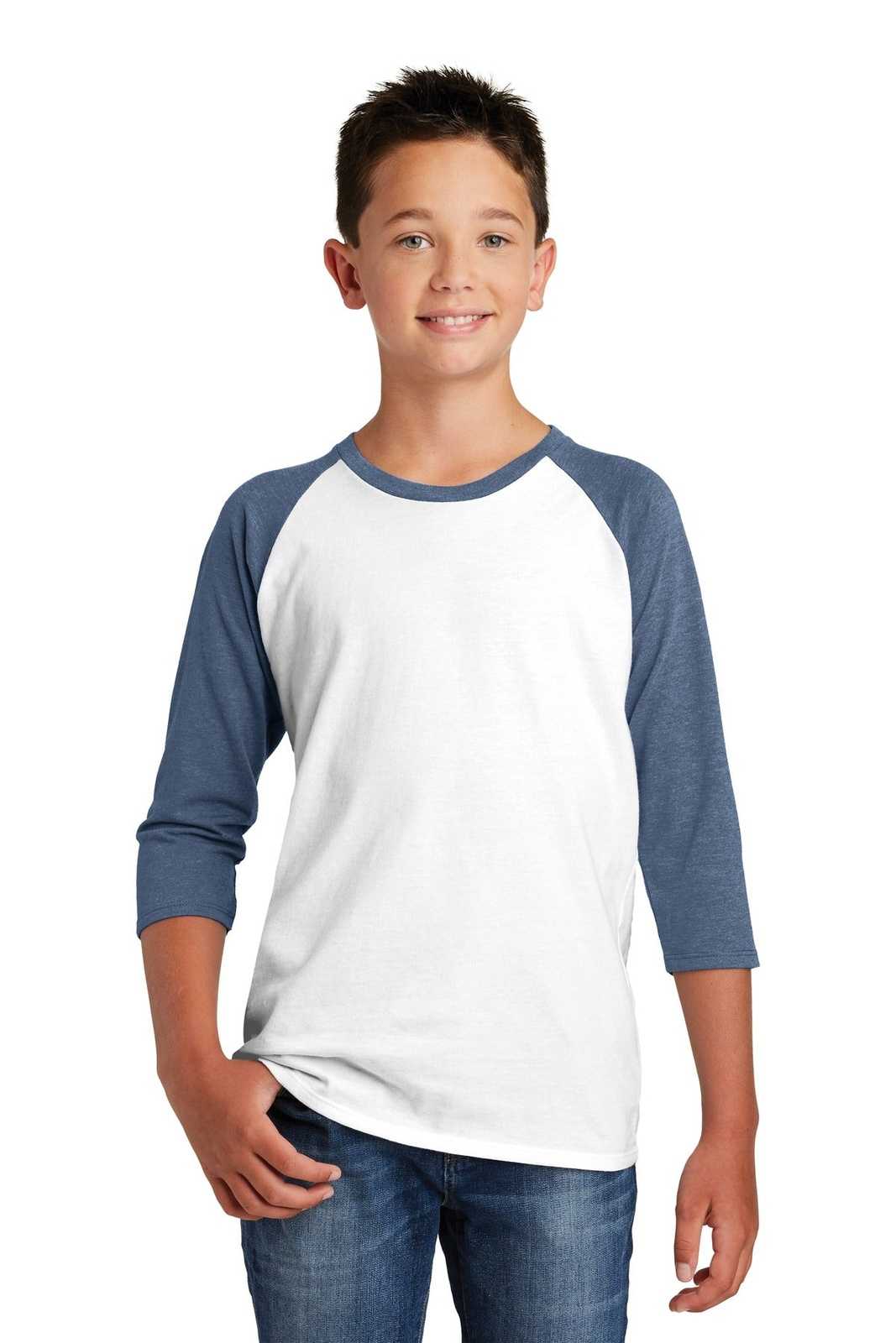 District DT6210Y Youth Very Important Tee 3/4-Sleeve - Heathered Navy White - HIT a Double - 1