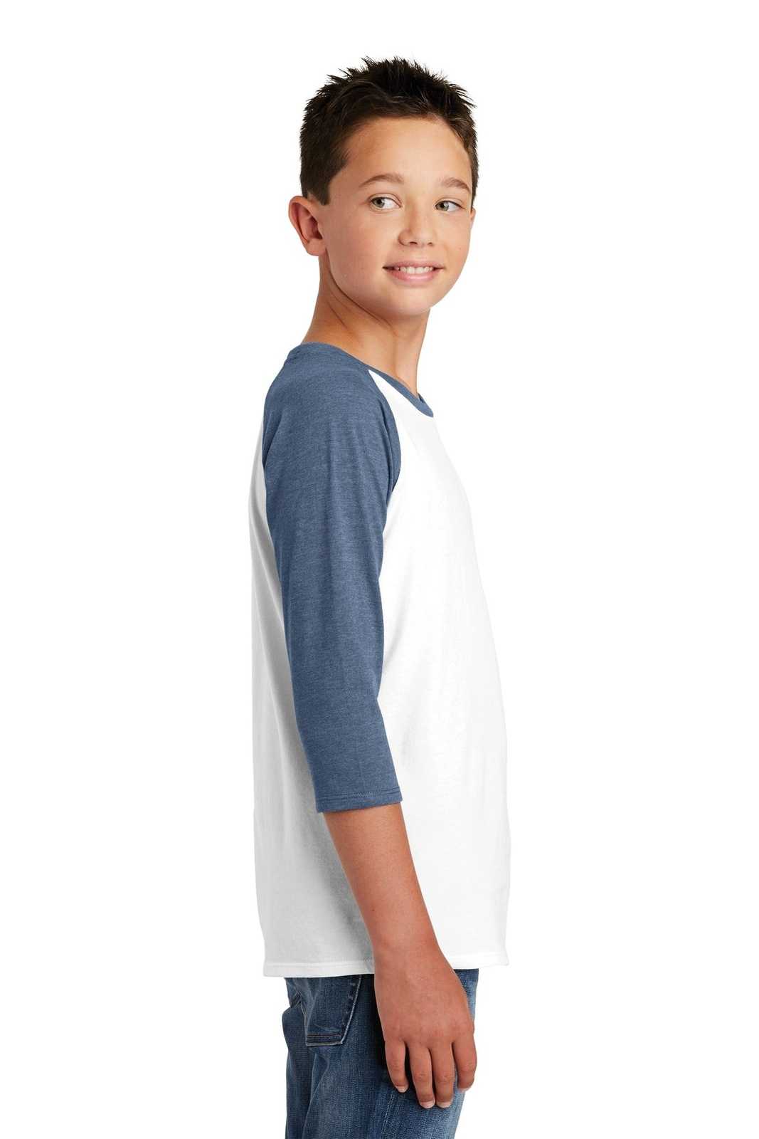 District DT6210Y Youth Very Important Tee 3/4-Sleeve - Heathered Navy White - HIT a Double - 3