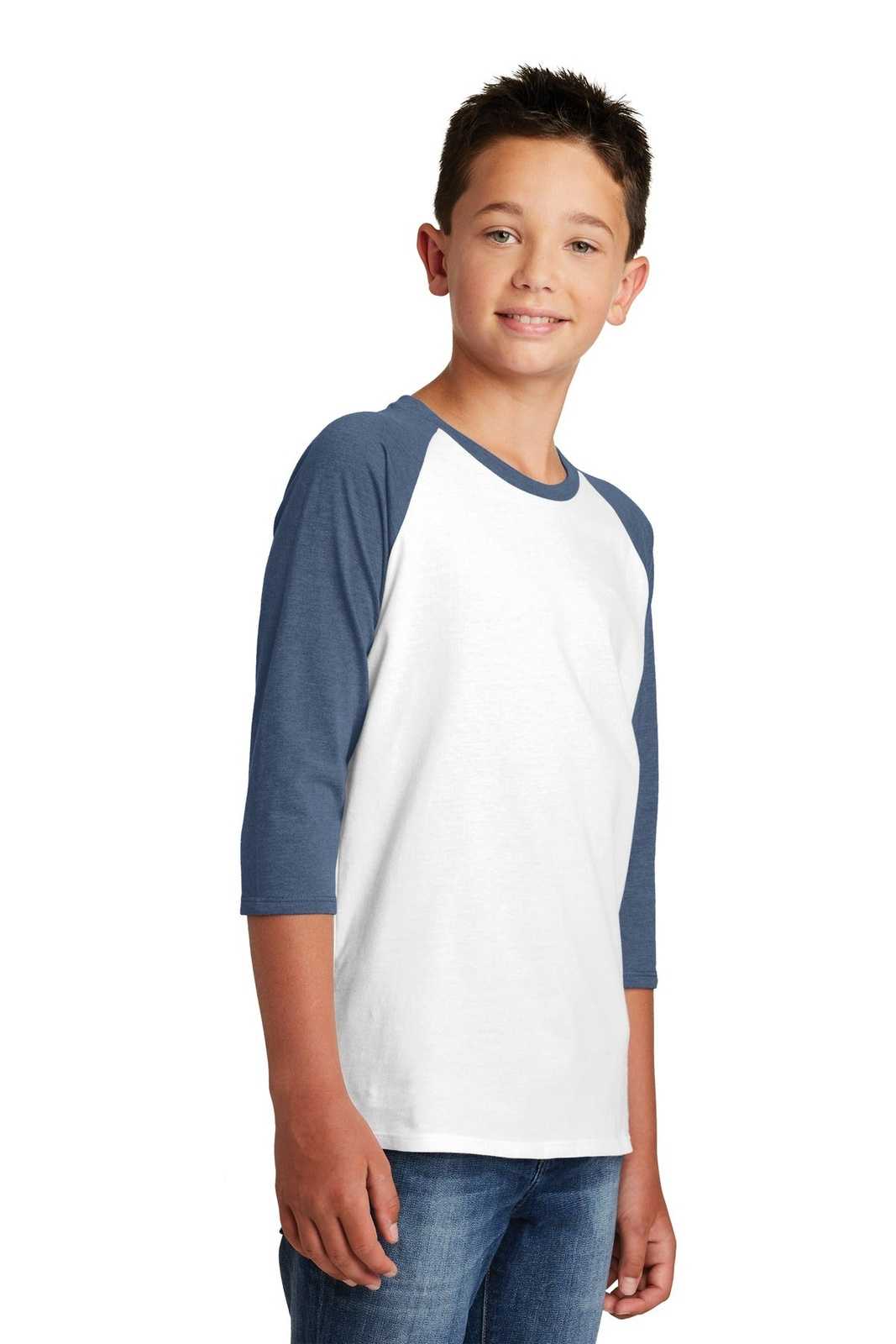 District DT6210Y Youth Very Important Tee 3/4-Sleeve - Heathered Navy White - HIT a Double - 4