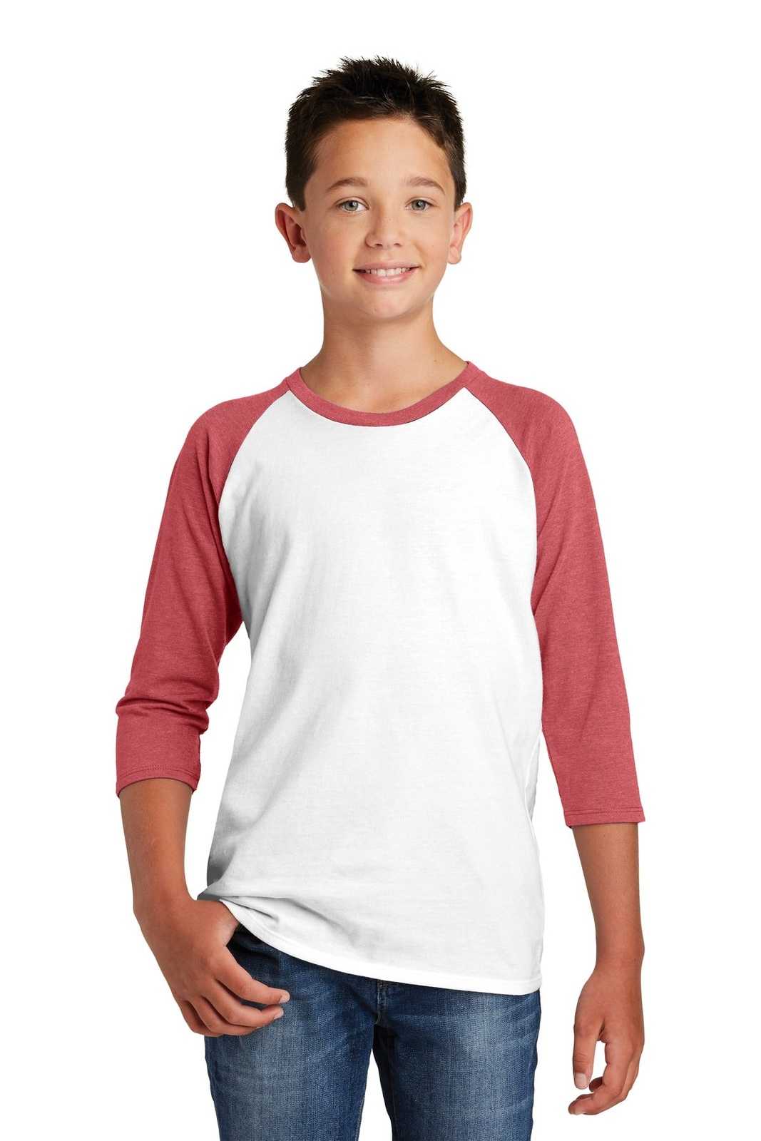 District DT6210Y Youth Very Important Tee 3/4-Sleeve - Heathered Red White - HIT a Double - 1