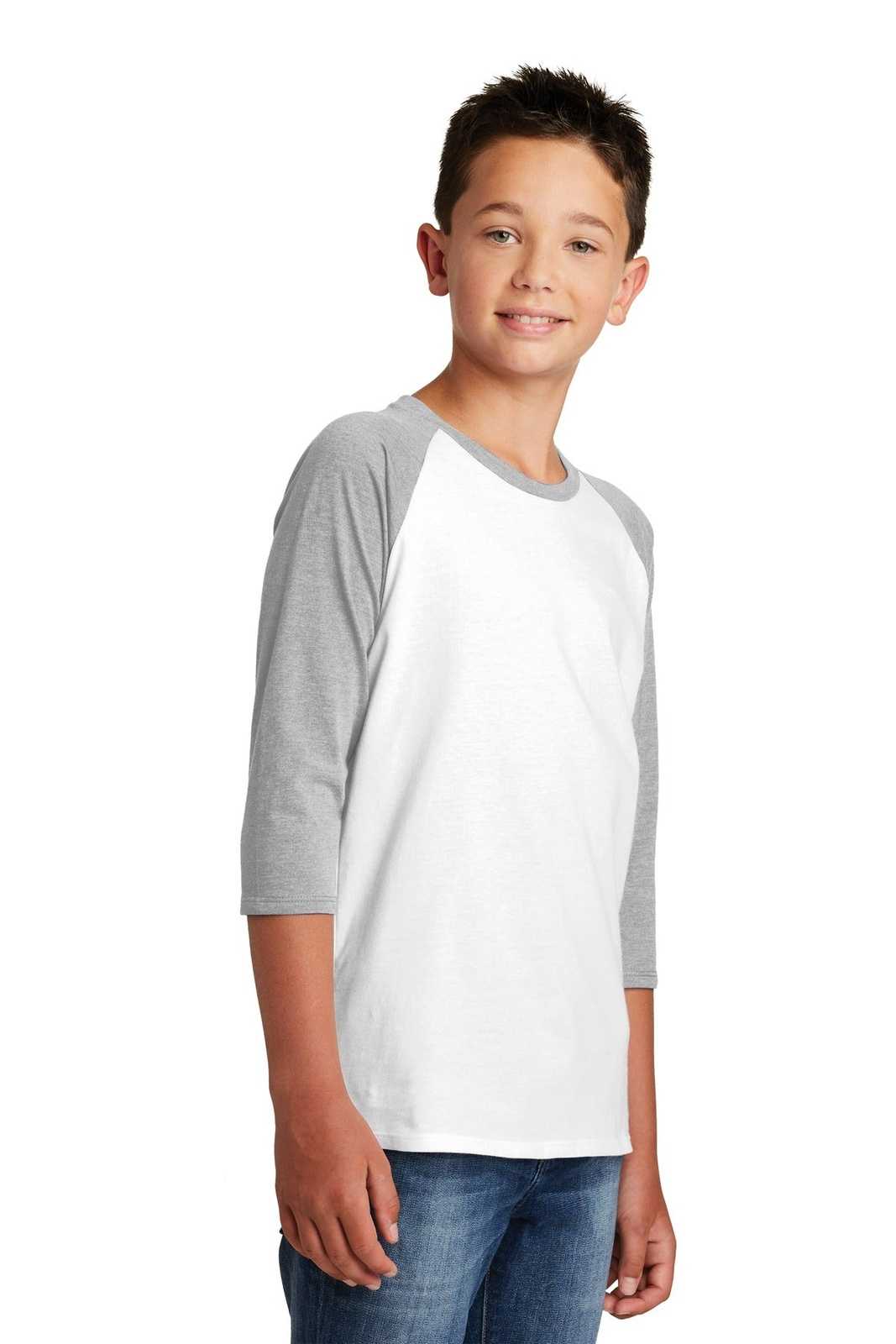 District DT6210Y Youth Very Important Tee 3/4-Sleeve - Light Heather Gray White - HIT a Double - 4