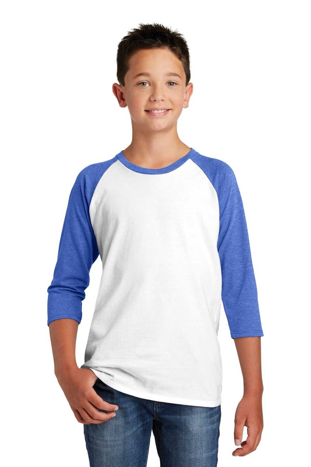 District DT6210Y Youth Very Important Tee 3/4-Sleeve - Royal Frost White - HIT a Double - 1