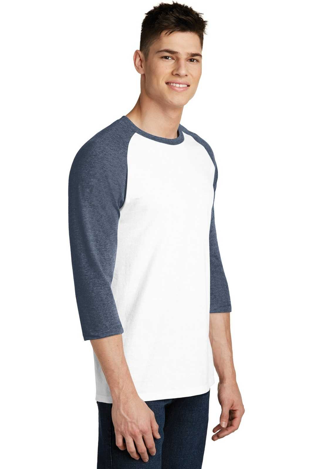 District DT6210 Very Important Tee 3/4-Sleeve Raglan - Heathered Navy White - HIT a Double - 4