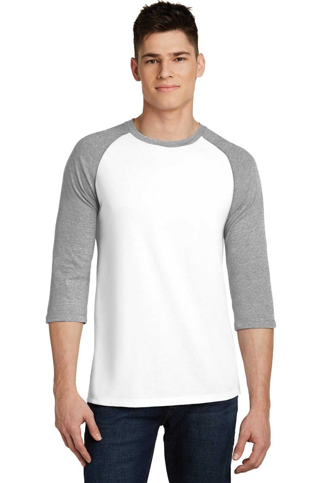 District DT6210 Very Important Tee 3/4-Sleeve Raglan - Light Heather Gray White - HIT a Double - 1