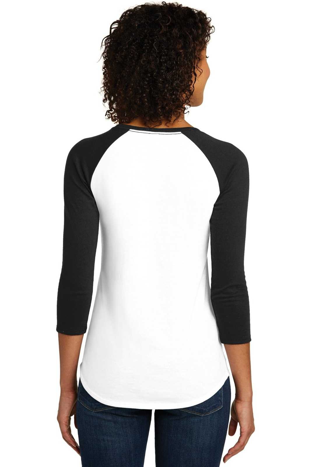 District DT6211 Women&#39;s Fitted Very Important Tee 3/4-Sleeve Raglan - Black White - HIT a Double - 2