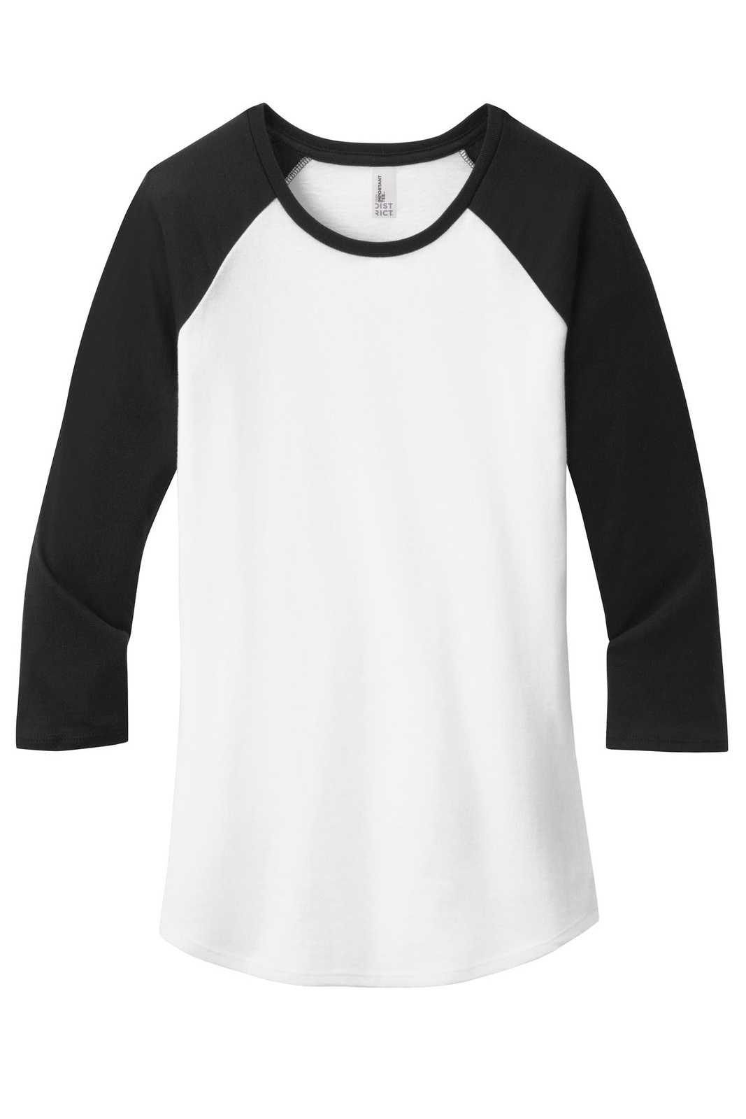 District DT6211 Women&#39;s Fitted Very Important Tee 3/4-Sleeve Raglan - Black White - HIT a Double - 5