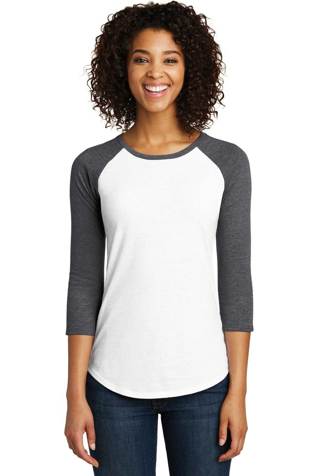 District DT6211 Women&#39;s Fitted Very Important Tee 3/4-Sleeve Raglan - Heathered Charcoal White - HIT a Double - 1