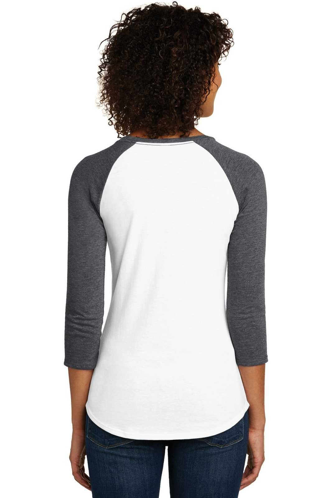District DT6211 Women's Fitted Very Important Tee 3/4-Sleeve Raglan - Heathered Charcoal White - HIT a Double - 1