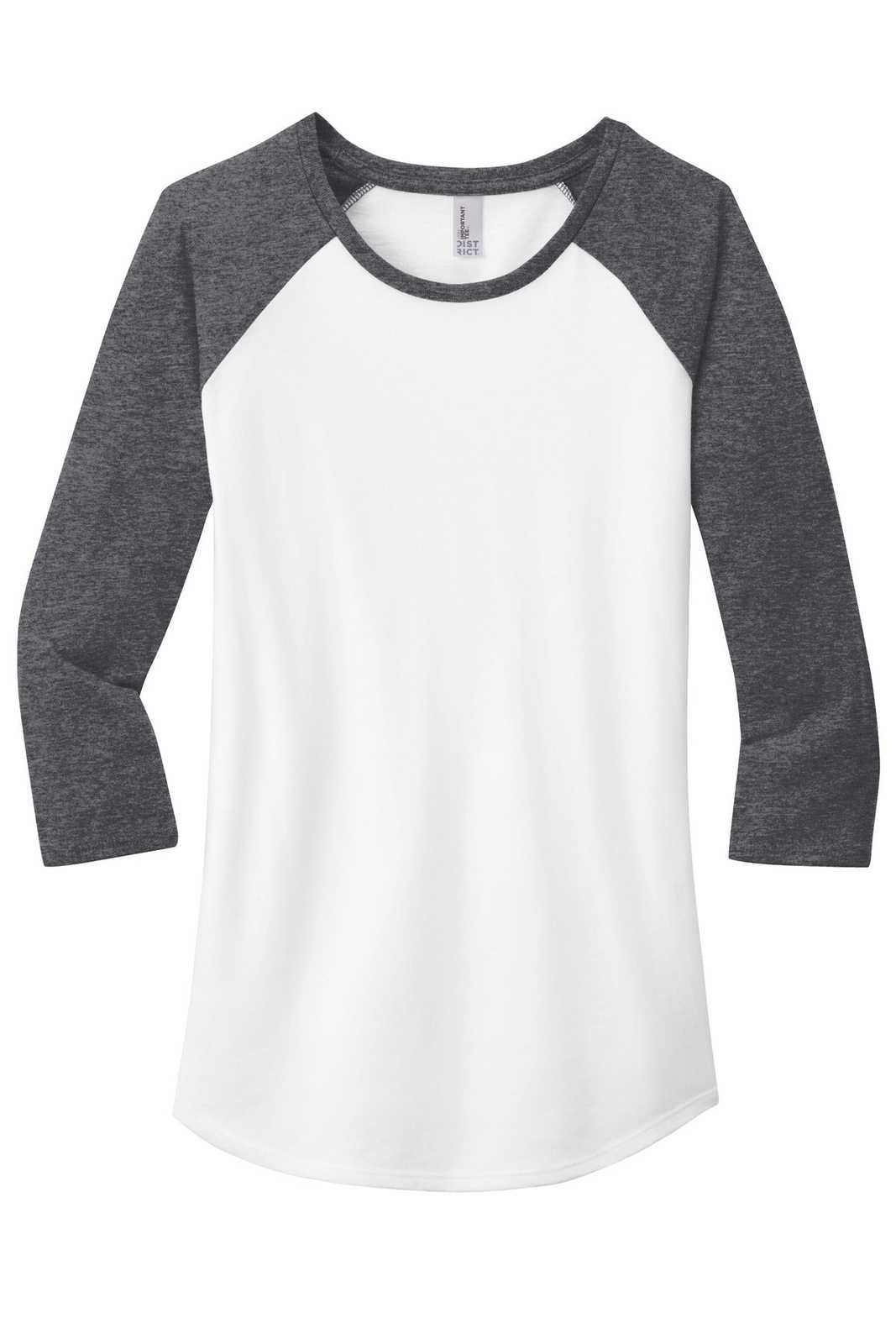 District DT6211 Women&#39;s Fitted Very Important Tee 3/4-Sleeve Raglan - Heathered Charcoal White - HIT a Double - 5
