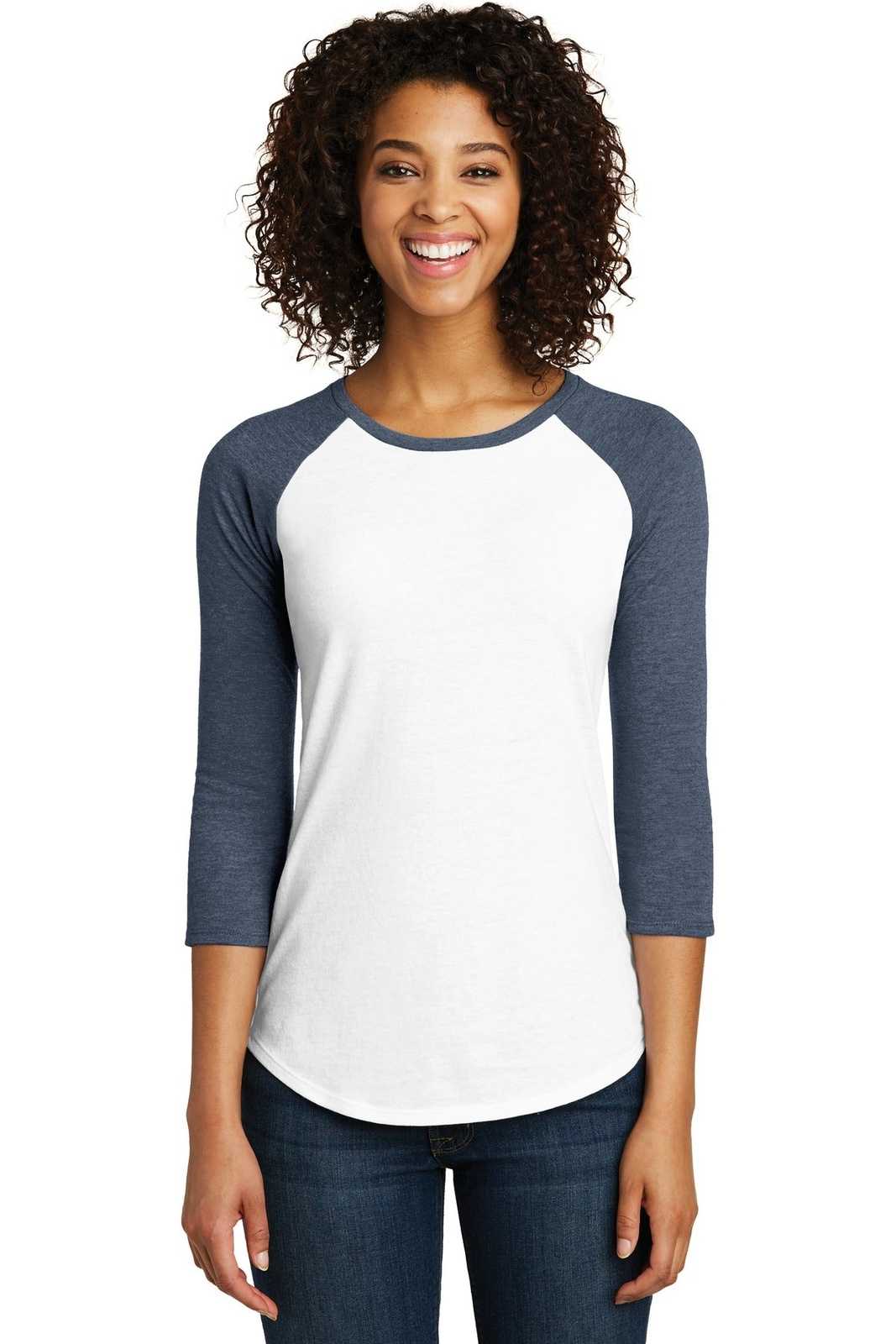 District DT6211 Women&#39;s Fitted Very Important Tee 3/4-Sleeve Raglan - Heathered Navy White - HIT a Double - 1