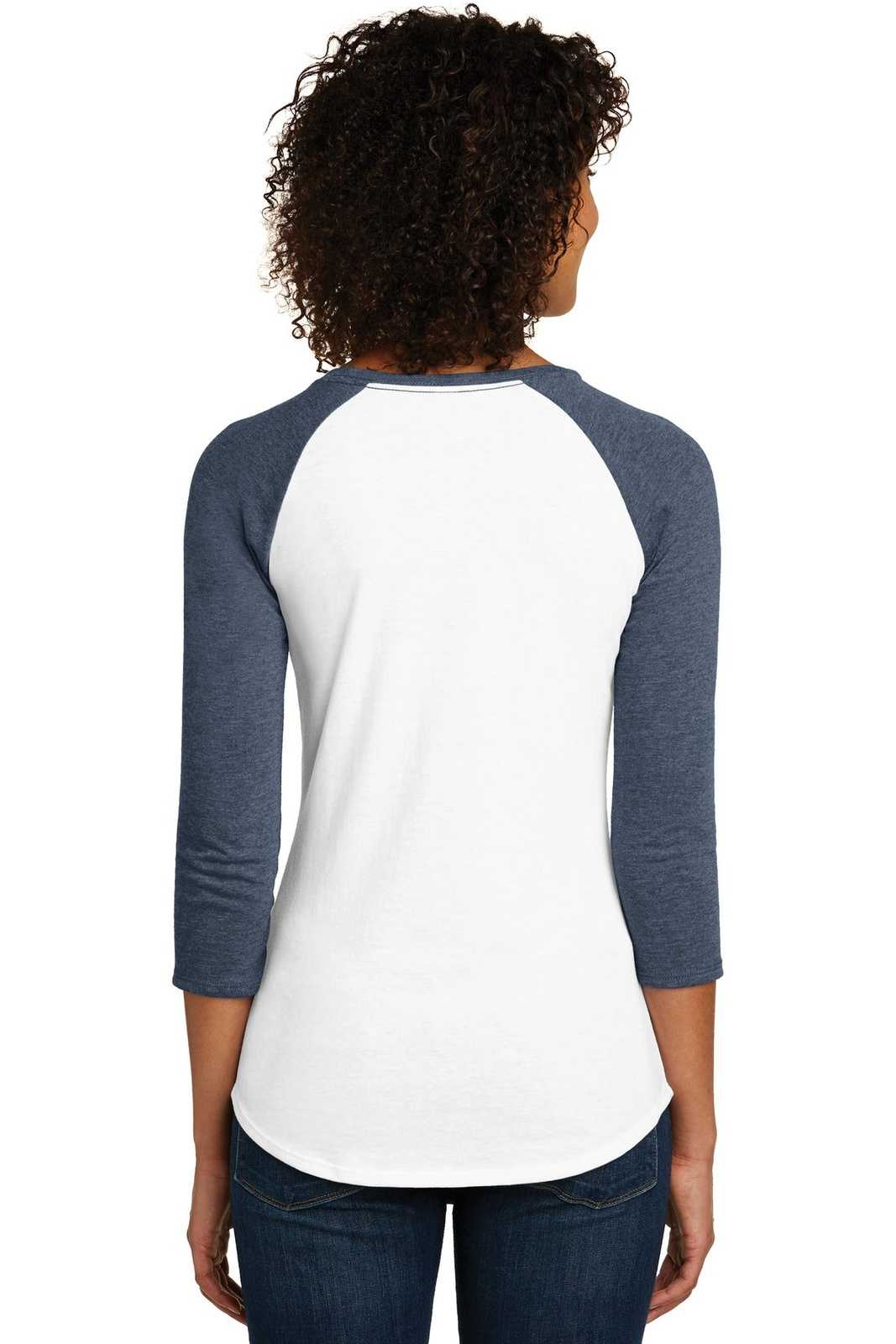 District DT6211 Women&#39;s Fitted Very Important Tee 3/4-Sleeve Raglan - Heathered Navy White - HIT a Double - 2