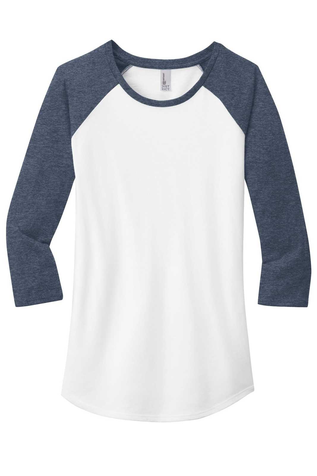 District DT6211 Women&#39;s Fitted Very Important Tee 3/4-Sleeve Raglan - Heathered Navy White - HIT a Double - 5