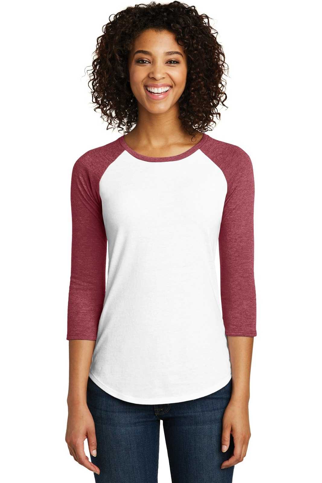 District DT6211 Women&#39;s Fitted Very Important Tee 3/4-Sleeve Raglan - Heathered Red White - HIT a Double - 1