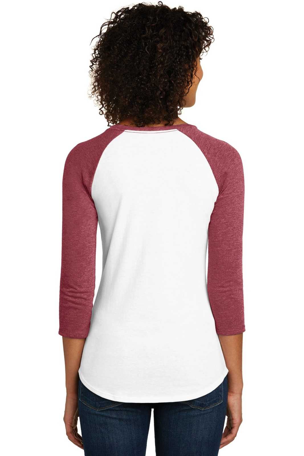 District DT6211 Women&#39;s Fitted Very Important Tee 3/4-Sleeve Raglan - Heathered Red White - HIT a Double - 2