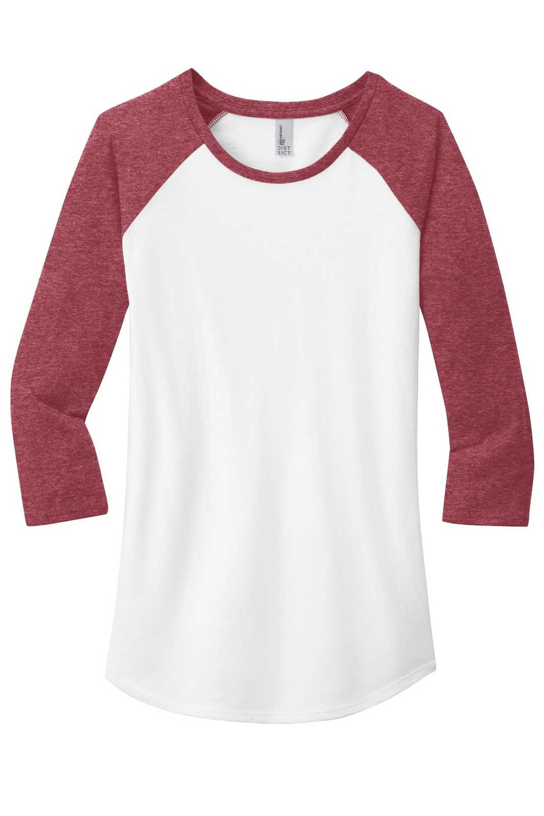 District DT6211 Women&#39;s Fitted Very Important Tee 3/4-Sleeve Raglan - Heathered Red White - HIT a Double - 5