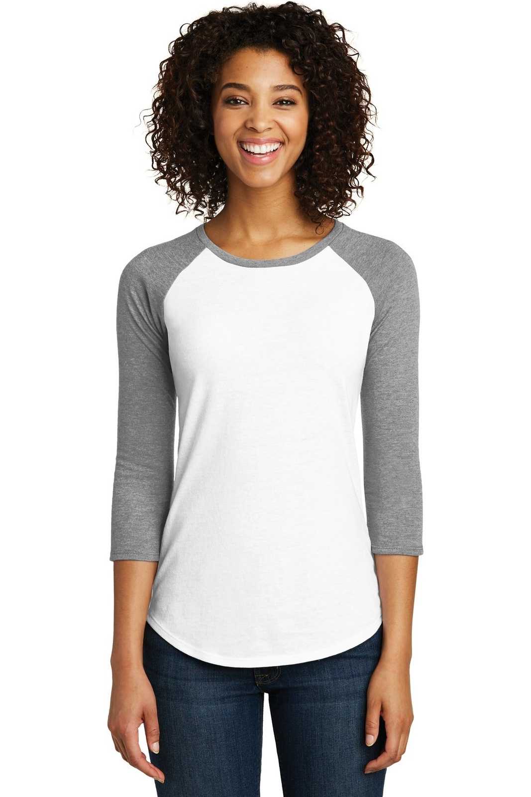 District DT6211 Women&#39;s Fitted Very Important Tee 3/4-Sleeve Raglan - Light Heather Gray White - HIT a Double - 1