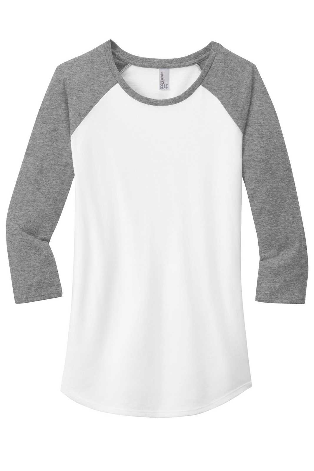 District DT6211 Women&#39;s Fitted Very Important Tee 3/4-Sleeve Raglan - Light Heather Gray White - HIT a Double - 5