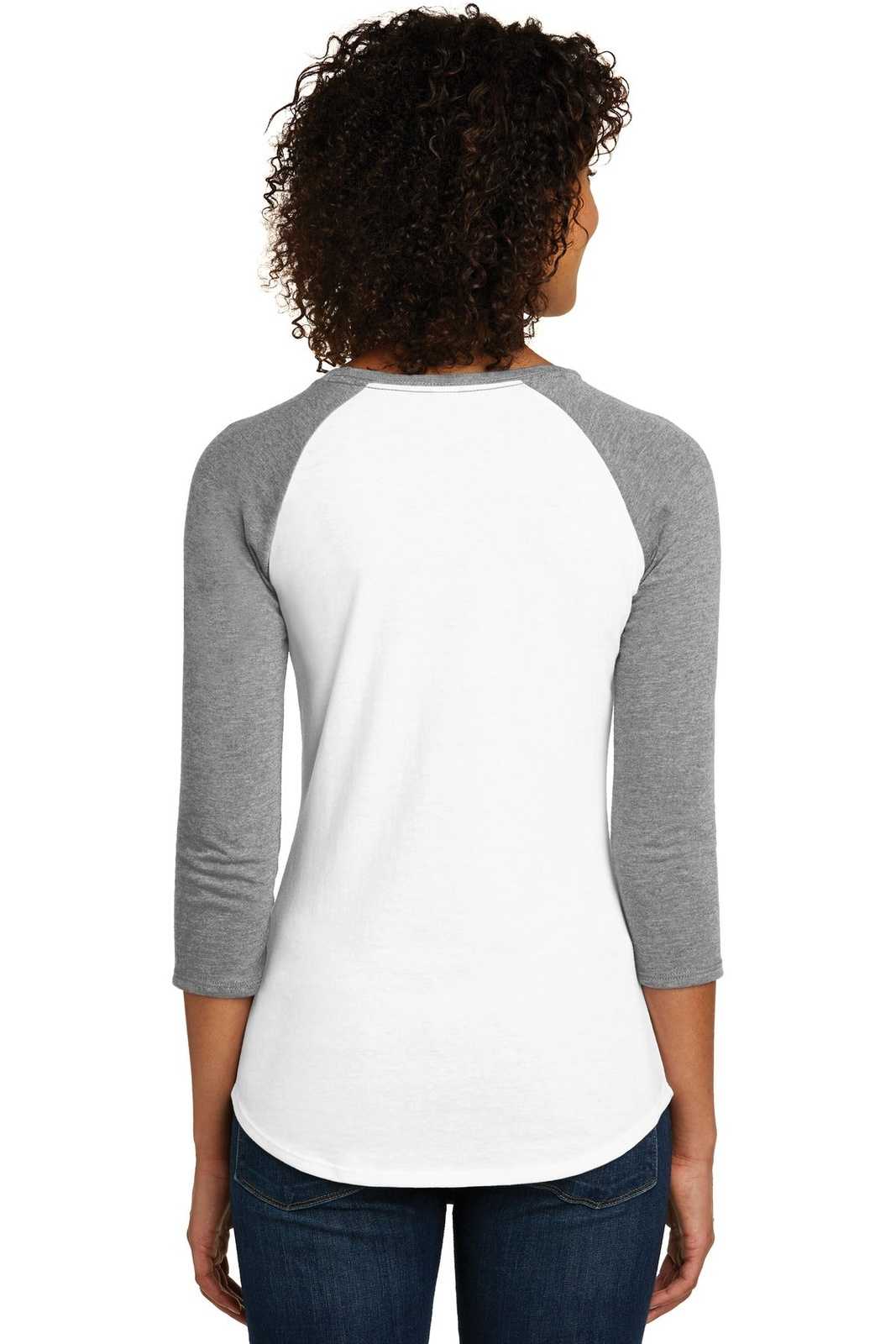 District DT6211 Women&#39;s Fitted Very Important Tee 3/4-Sleeve Raglan - Light Heather Gray White - HIT a Double - 2