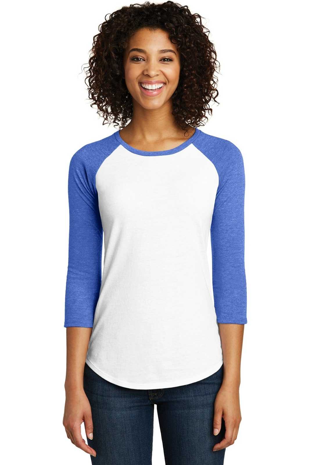 District DT6211 Women&#39;s Fitted Very Important Tee 3/4-Sleeve Raglan - Royal Frost White - HIT a Double - 1