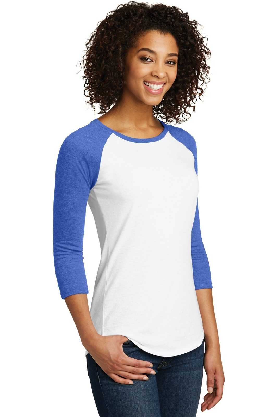 District DT6211 Women&#39;s Fitted Very Important Tee 3/4-Sleeve Raglan - Royal Frost White - HIT a Double - 4