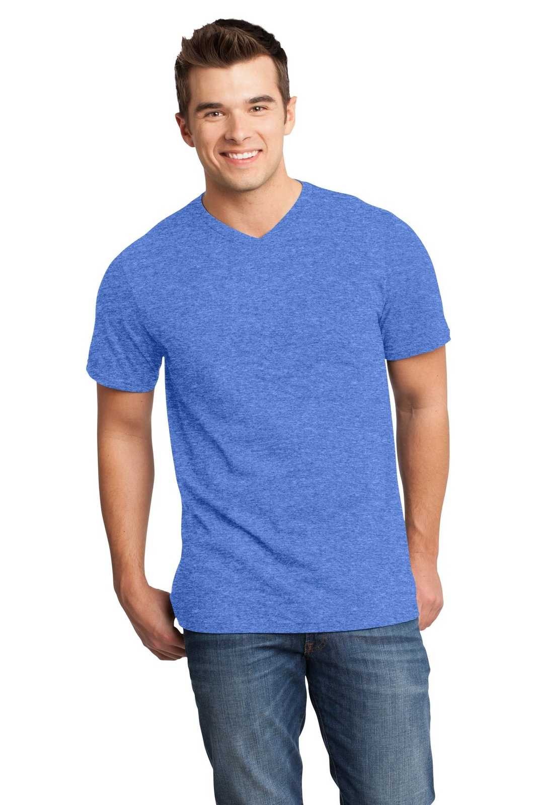 District DT6500 Very Important Tee V-Neck - Heathered Royal - HIT a Double - 1
