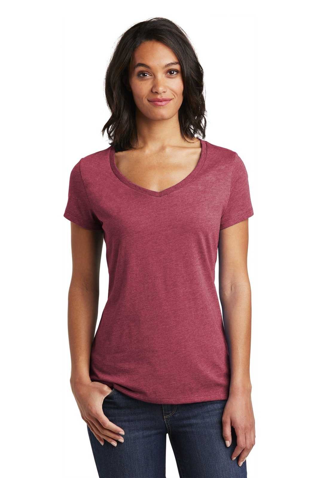 District DT6503 Women's Very Important Tee V-Neck - Heathered Cardinal - HIT a Double - 1
