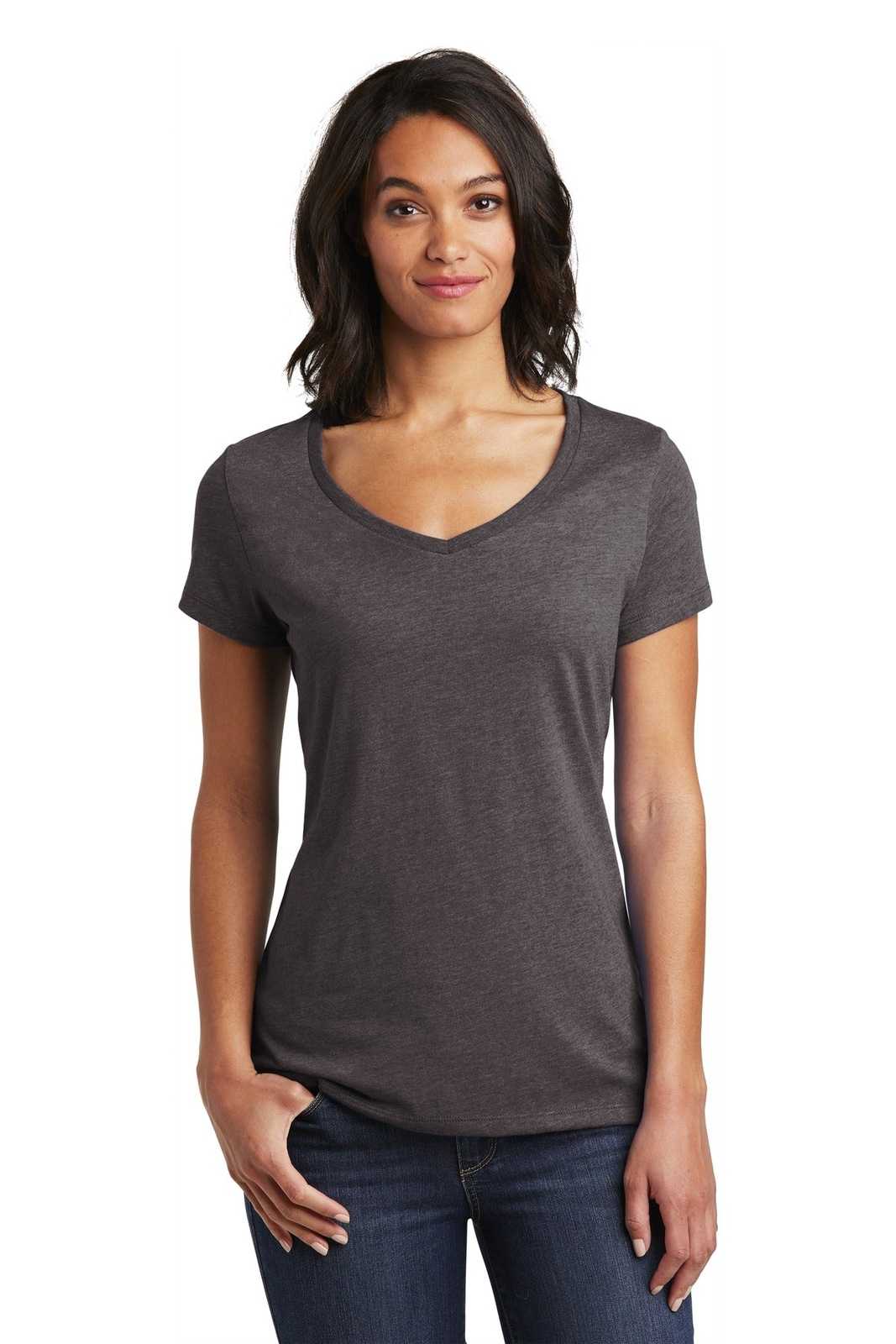 District DT6503 Women's Very Important Tee V-Neck - Heathered Charcoal - HIT a Double - 1