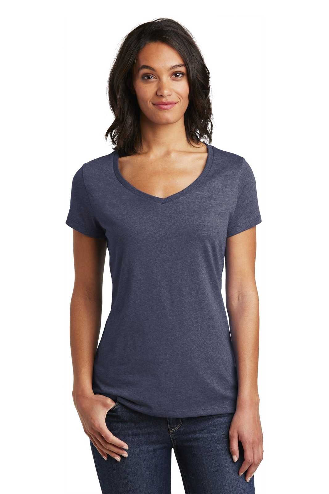 District DT6503 Women's Very Important Tee V-Neck - Heathered Navy - HIT a Double - 1