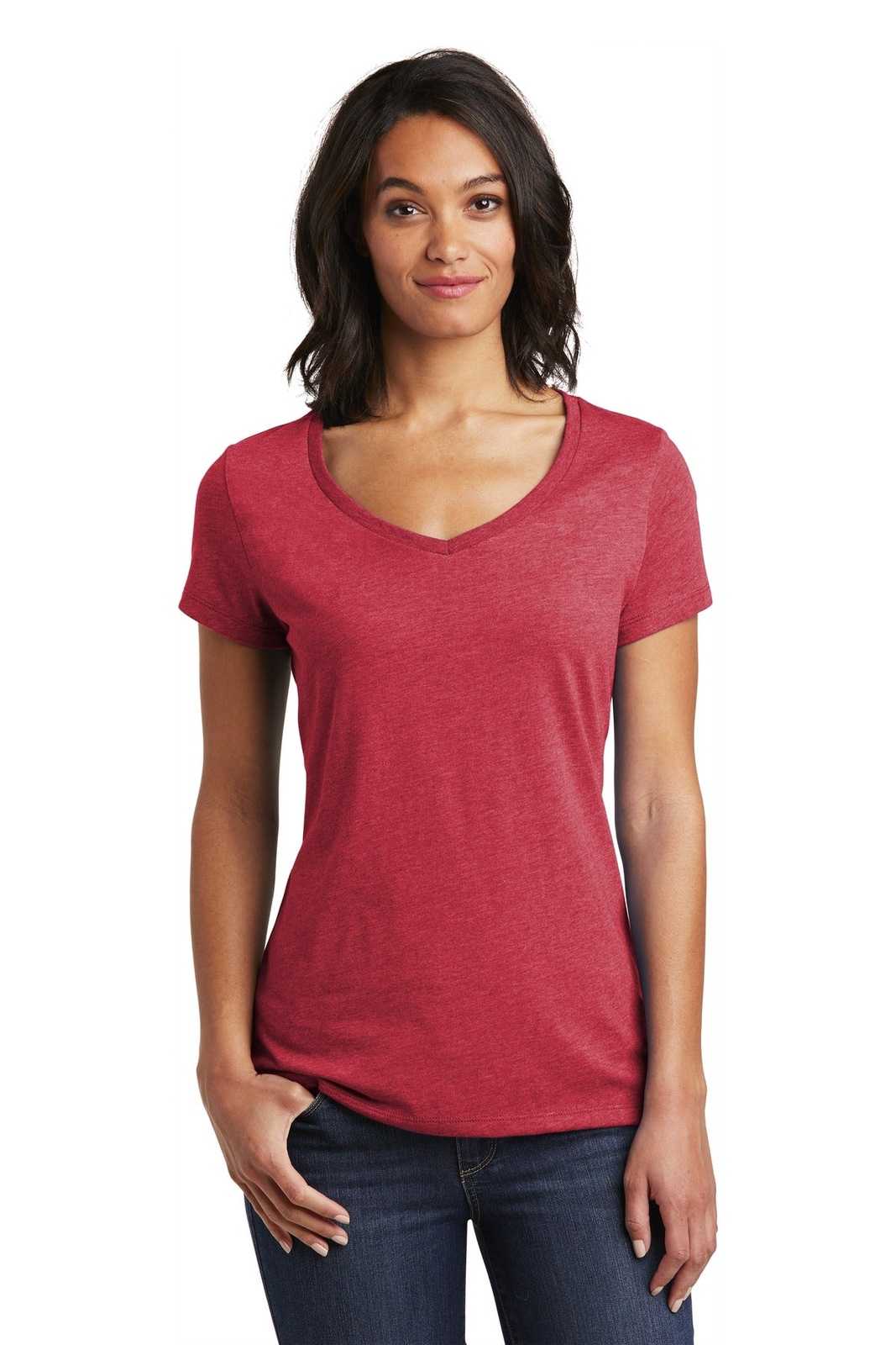 District DT6503 Women's Very Important Tee V-Neck - Heathered Red - HIT a Double - 1