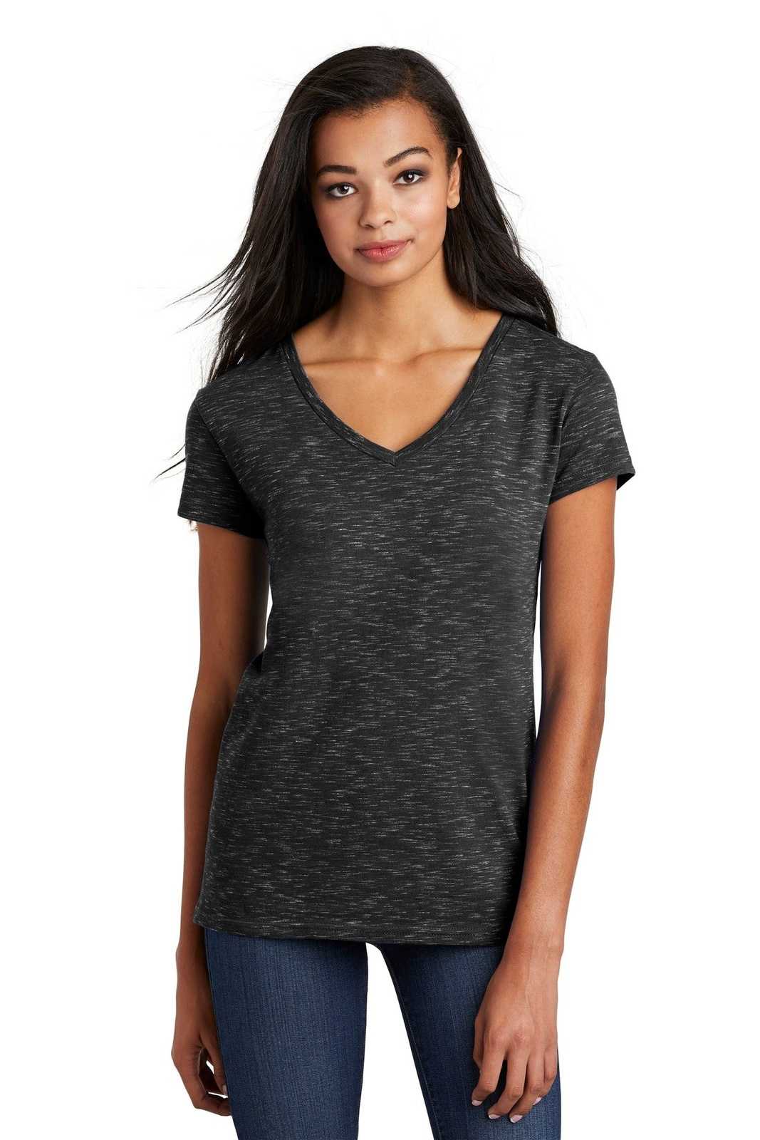 District DT664 Women's Medal V-Neck Tee - Black - HIT a Double - 1
