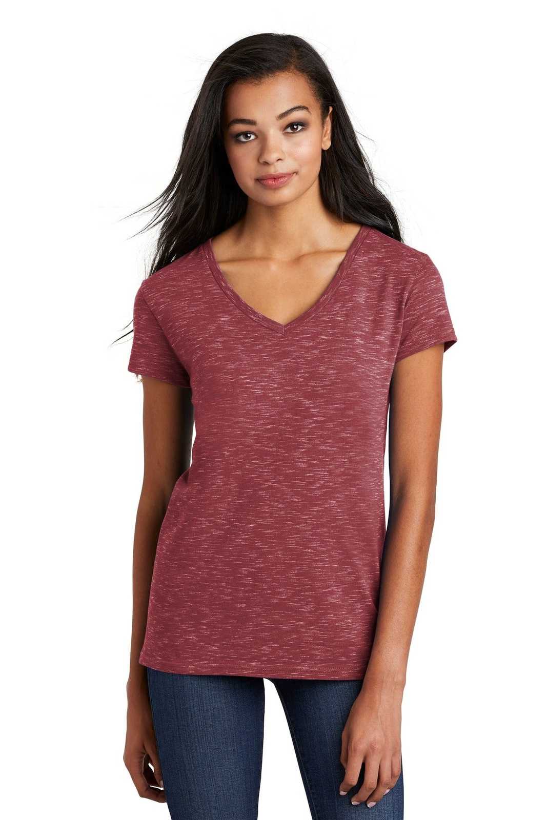 District DT664 Women's Medal V-Neck Tee - Cardinal - HIT a Double - 1