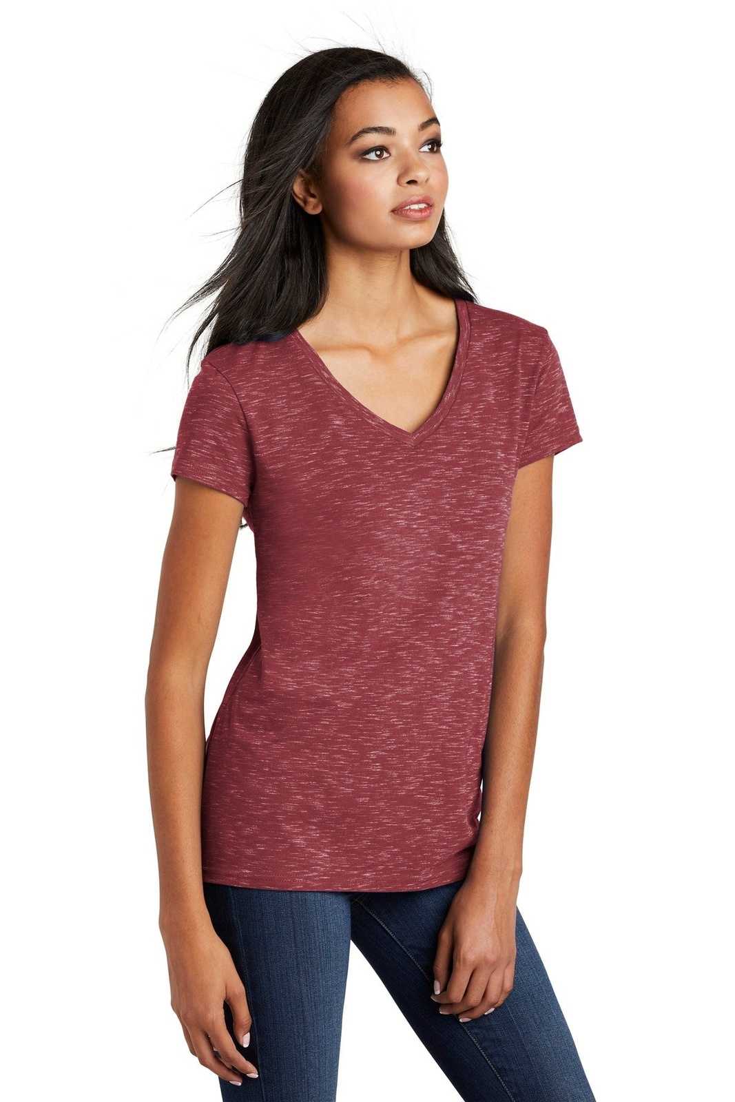 District DT664 Women&#39;s Medal V-Neck Tee - Cardinal - HIT a Double - 4