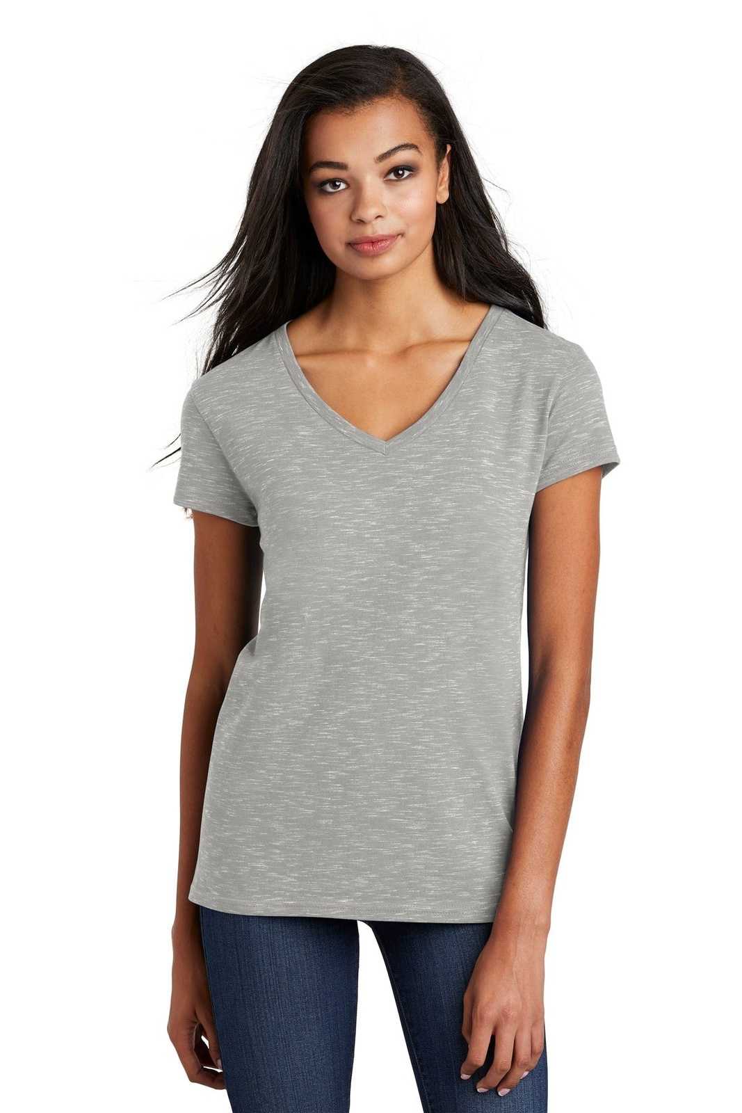 District DT664 Women&#39;s Medal V-Neck Tee - Light Gray - HIT a Double - 1