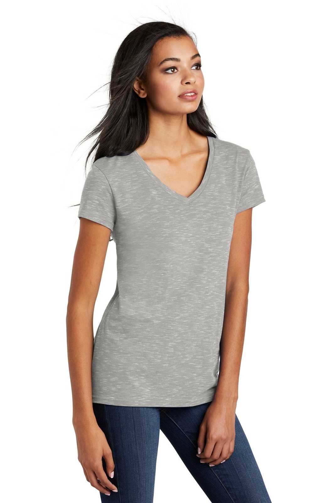 District DT664 Women&#39;s Medal V-Neck Tee - Light Gray - HIT a Double - 4