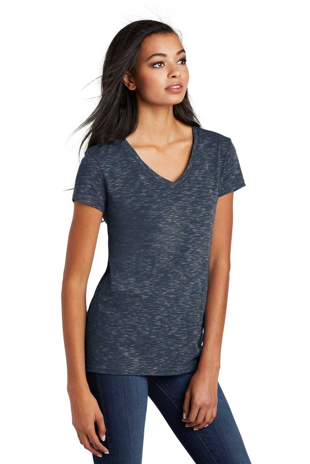 District DT664 Women&#39;s Medal V-Neck Tee - New Navy - HIT a Double - 4