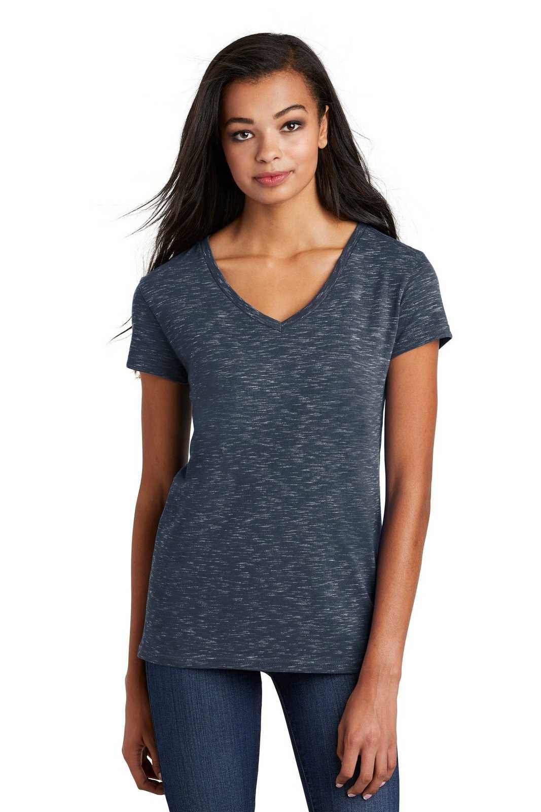 District DT664 Women&#39;s Medal V-Neck Tee - New Navy - HIT a Double - 1
