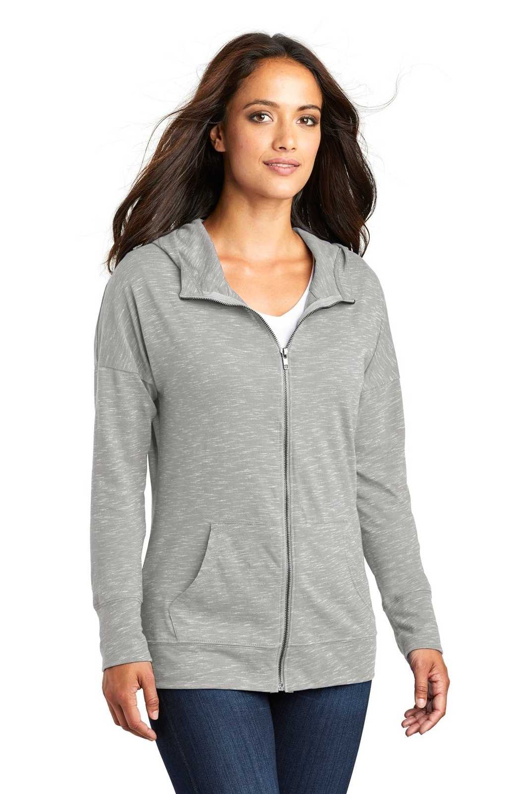 District DT665 Women&#39;s Medal Full-Zip Hoodie - Light Gray - HIT a Double - 4