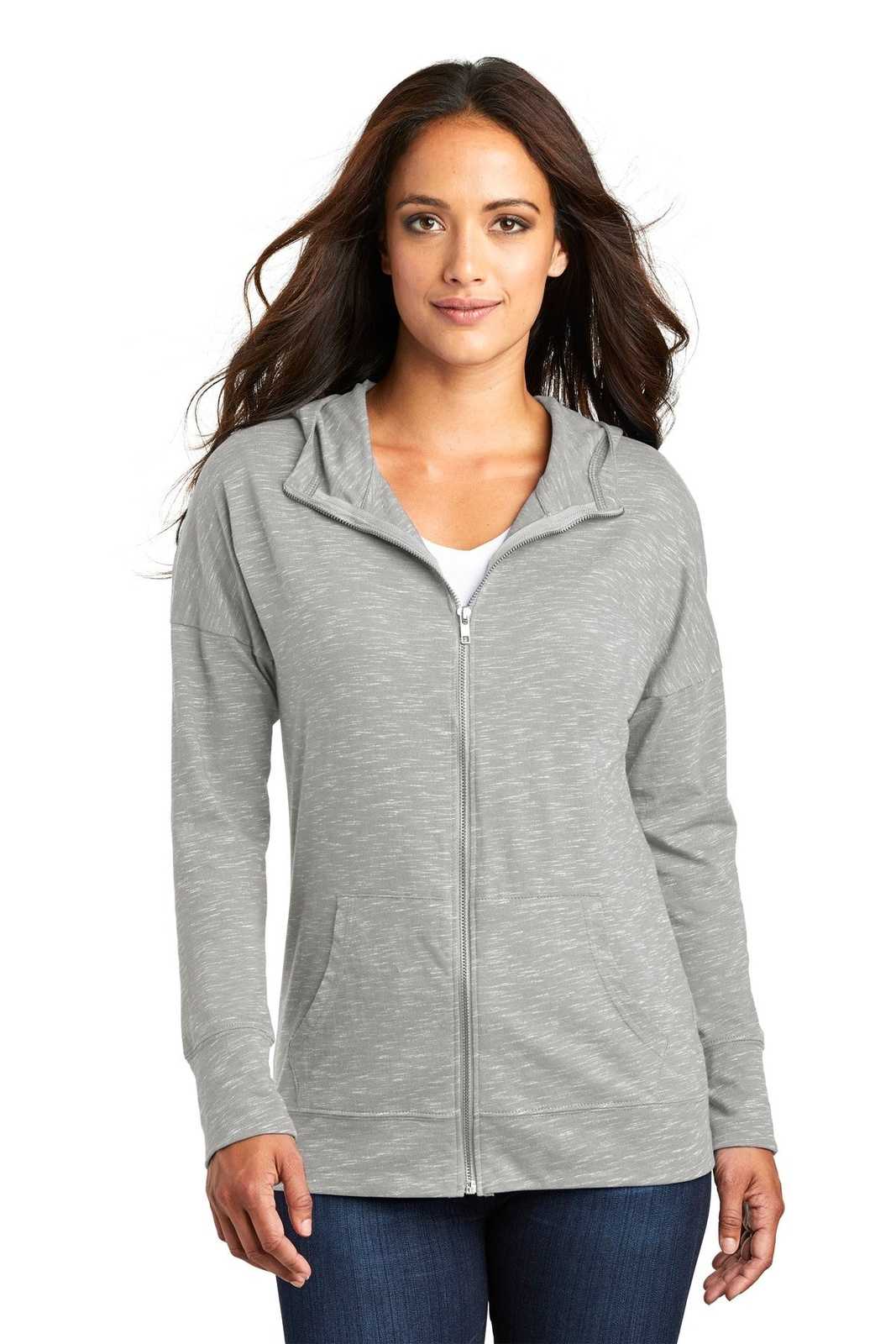 District DT665 Women&#39;s Medal Full-Zip Hoodie - Light Gray - HIT a Double - 1