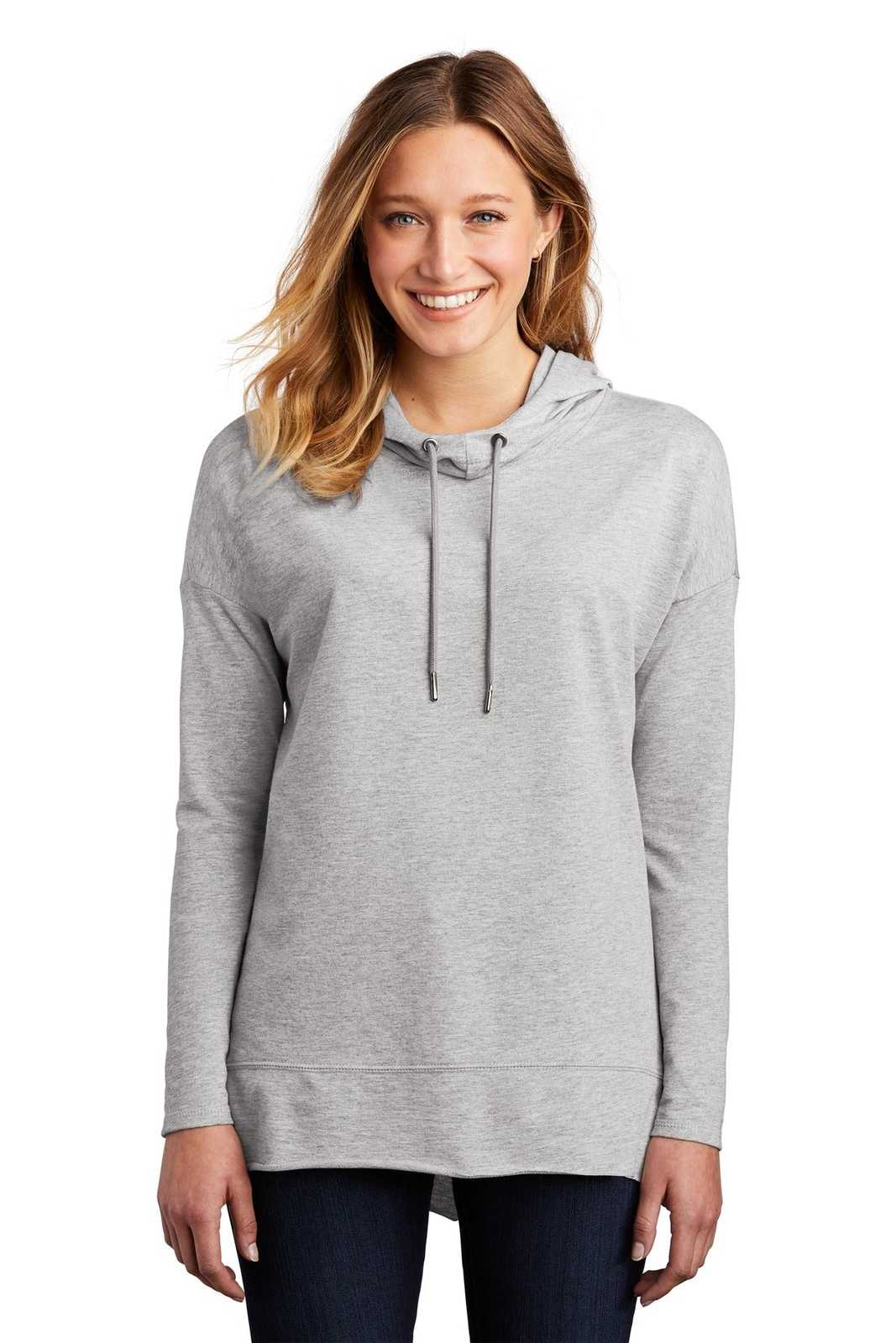 District DT671 Women&#39;s Featherweight French Terry Hoodie - Light Heather Gray - HIT a Double - 1