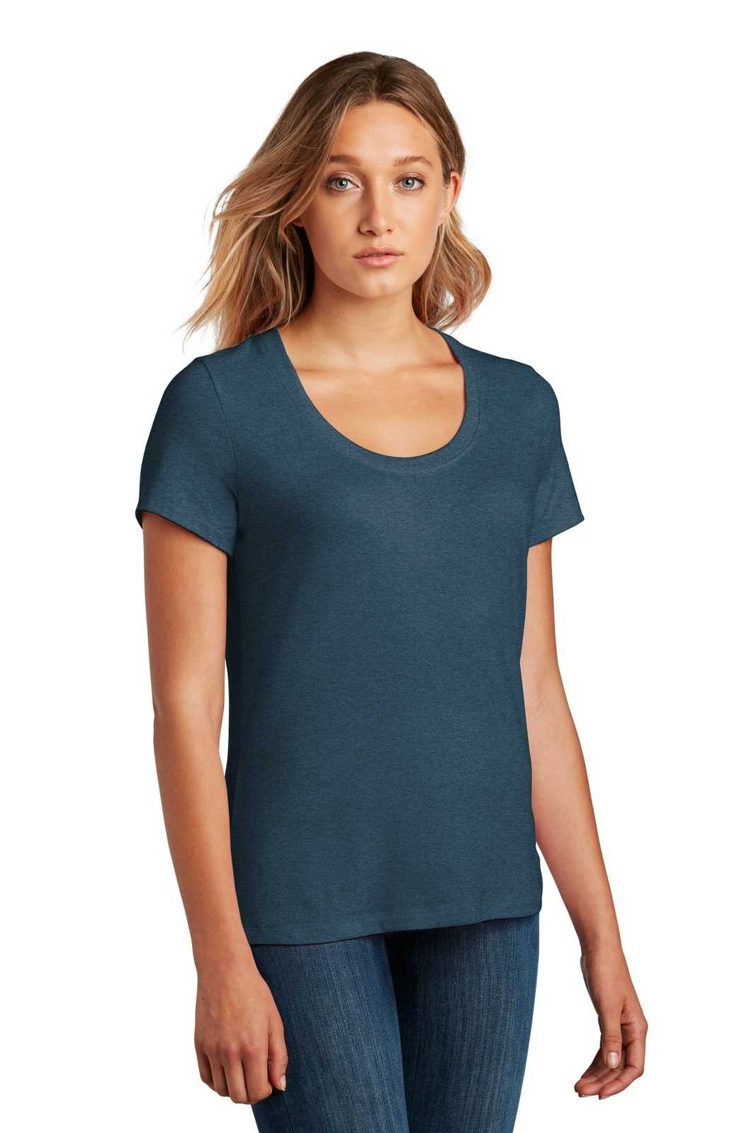District DT7501 Womens Flex Scoop Neck Tee - Heathered Neptune Blue - HIT a Double - 4