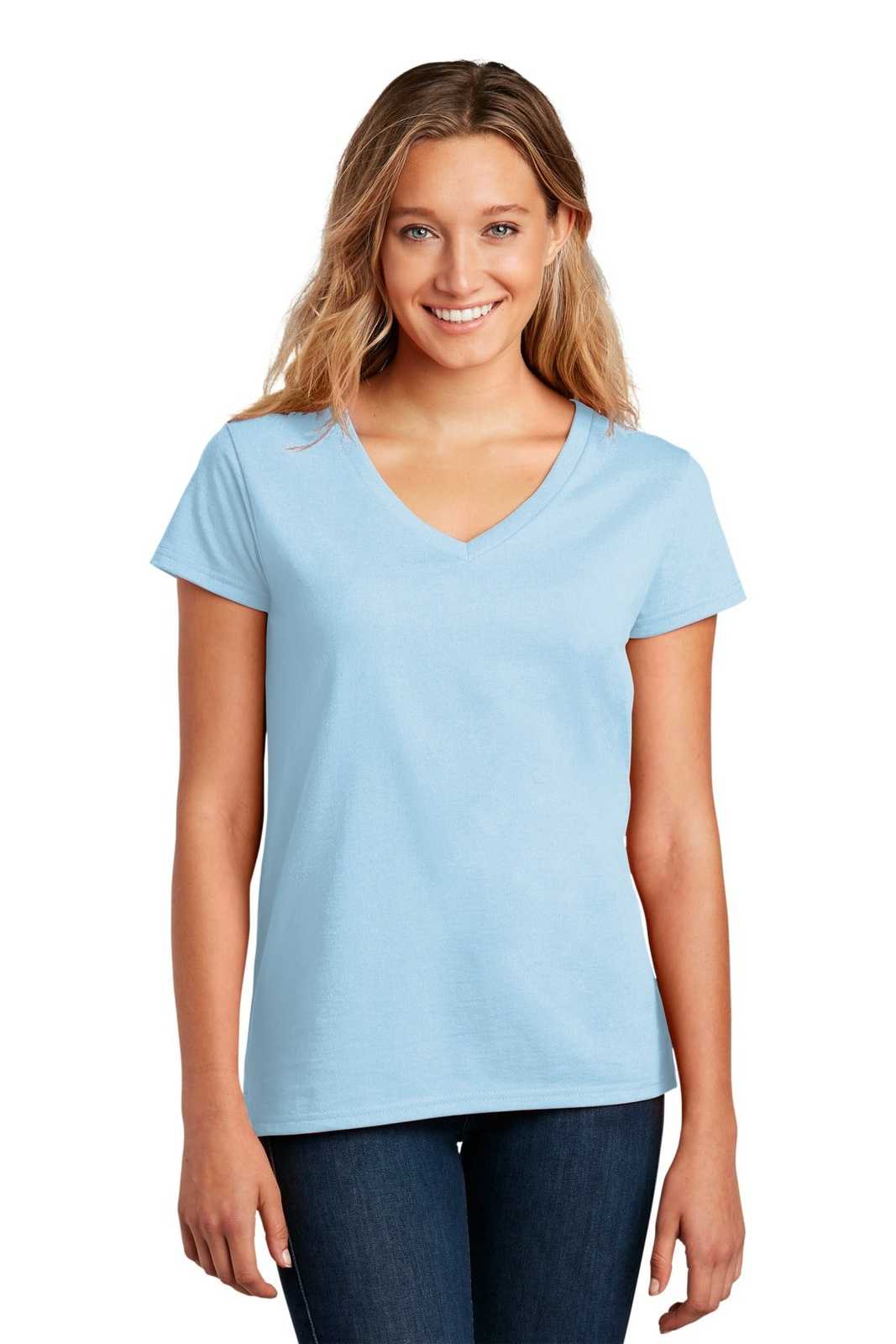 District DT8001 Women's Re-Tee V-Neck - Crystal Blue - HIT a Double - 1