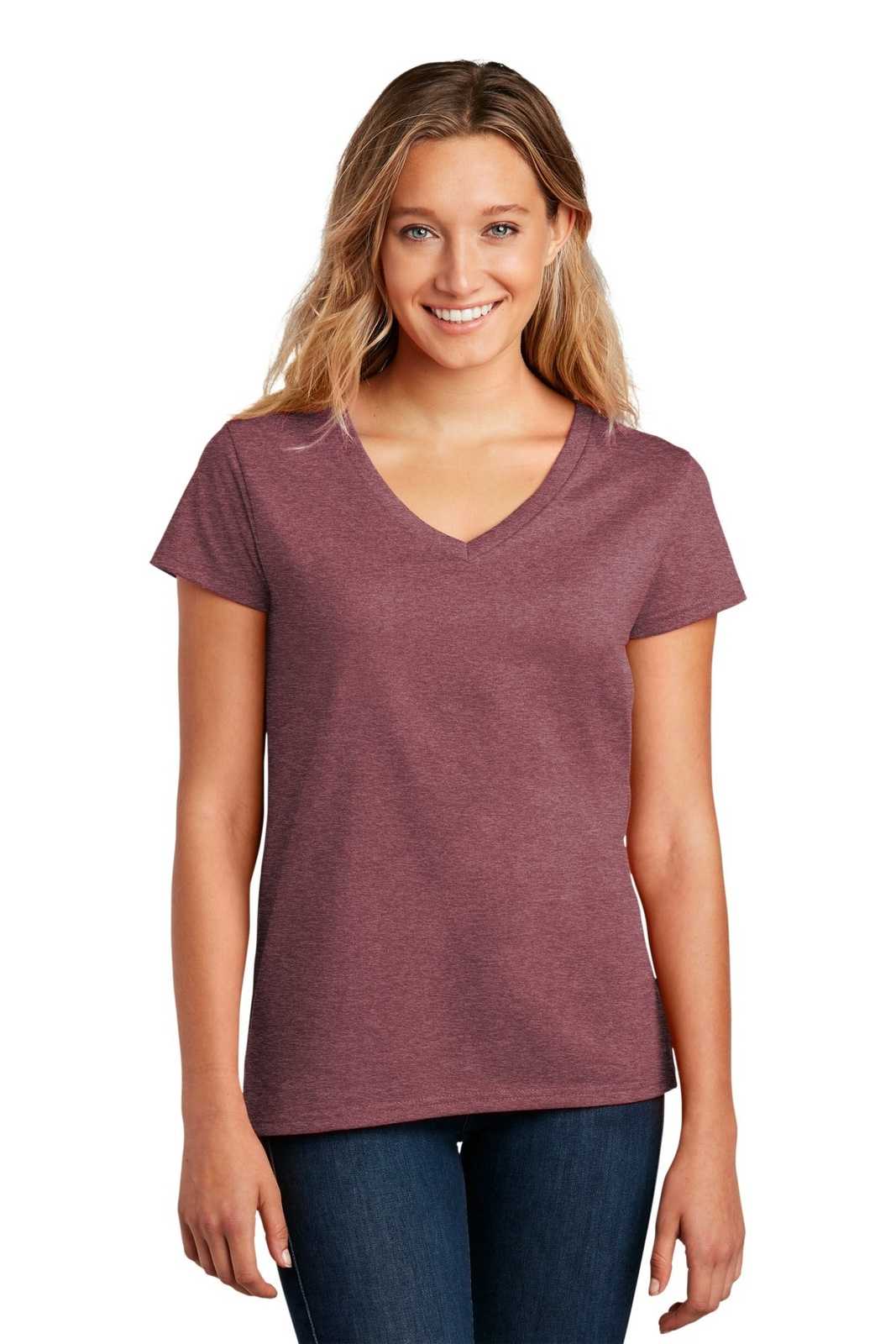 District DT8001 Women's Re-Tee V-Neck - Maroon Heather - HIT a Double - 1