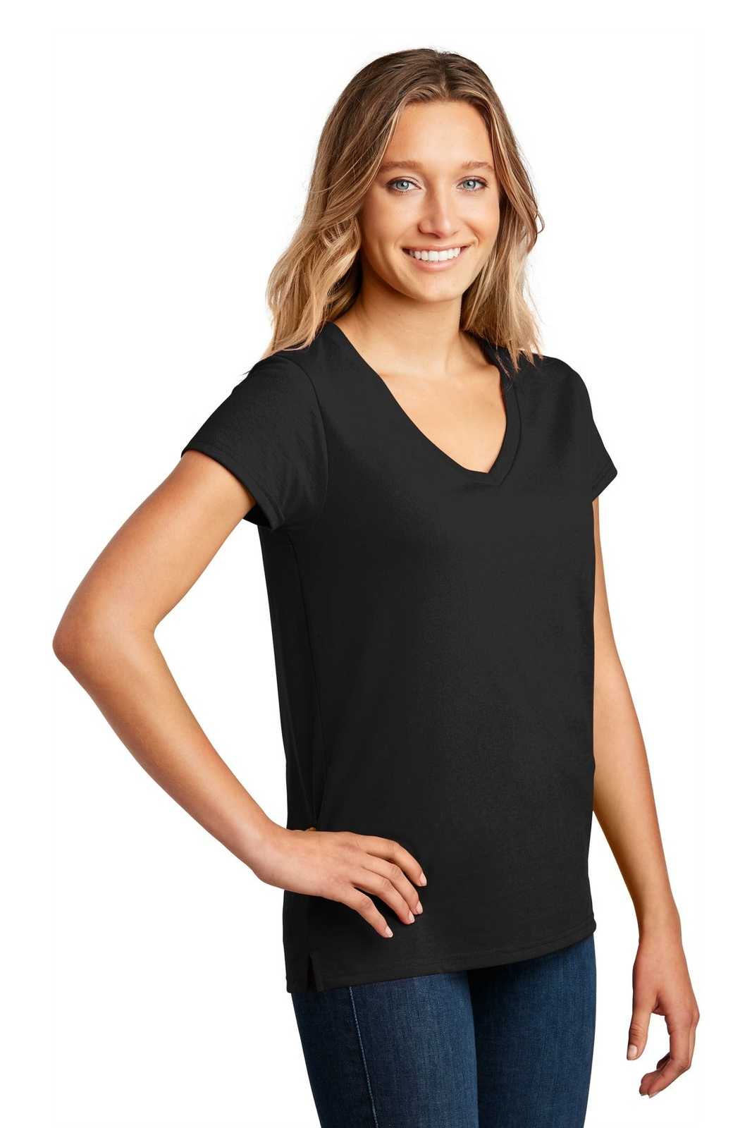 District DT8001 Womens Re-Tee V-Neck - Black - HIT a Double - 4