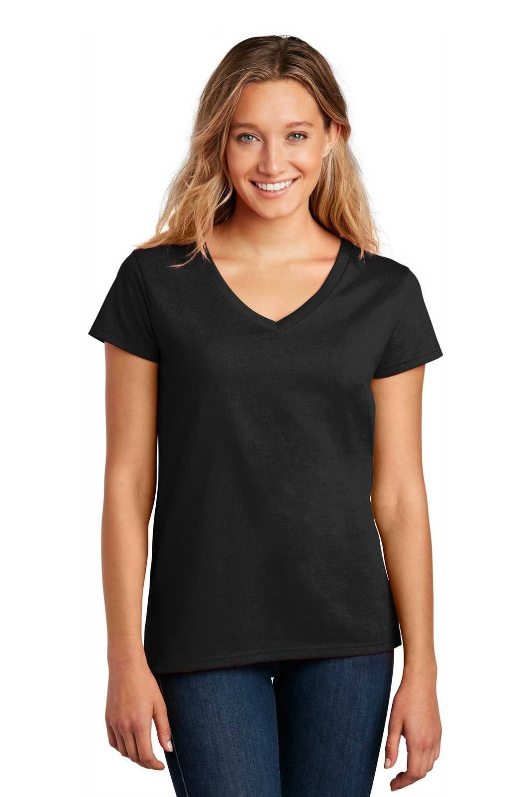 District DT8001 Womens Re-Tee V-Neck - Black - HIT a Double - 1